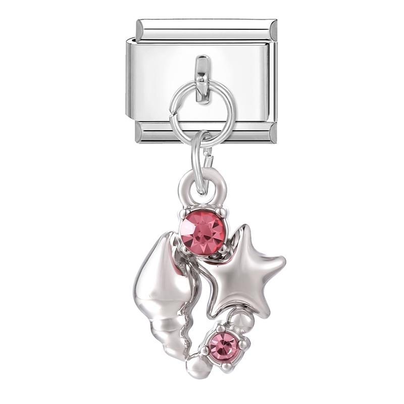 Zircon Turtle Starfish Conch Fishtail Cherry Pendant Italian Charm Links Fit 9MM Stainless Steel Bracelet Women DIY Making Gifts