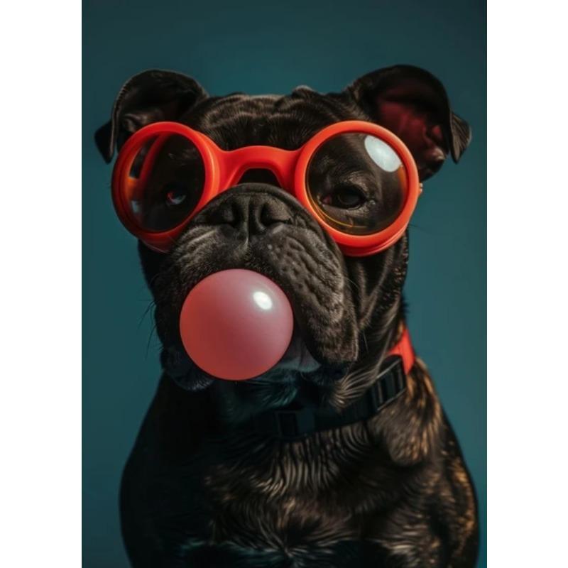 Zvířata Vtipné Tisky Pes Barevné Žvýkačkové Sluneční Brýle Plakát Samojed Francouzský Buldoček Malba na Plátno Nástěnné Umění Obrázek Domácí Dekorace