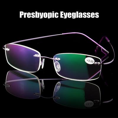 Ultraleichte randlose Lesebrille für Damen und Herren, Memory-Titan, Lesebrille für Alterssichtigkeit, Klassisches Design