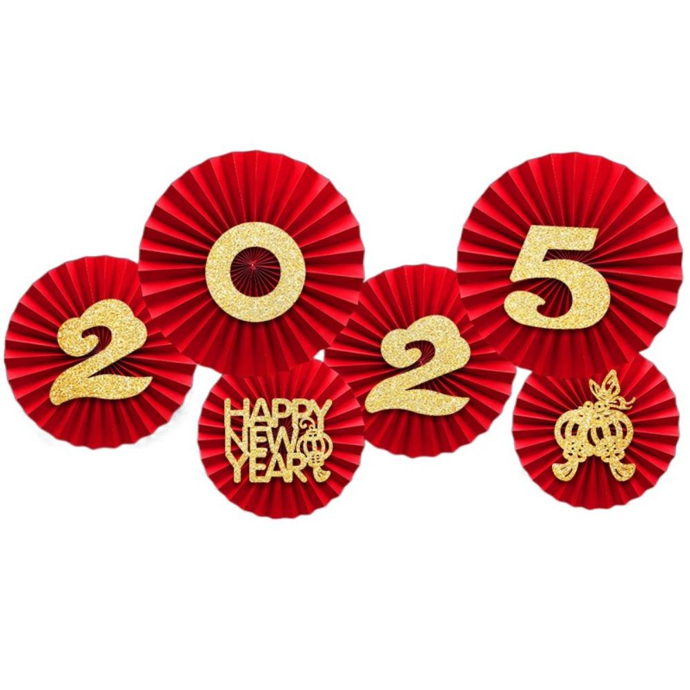 Happiness 2025 Spring Festival Paper Fan Flower Snake Year Chinese New Year Paper Fan  Household