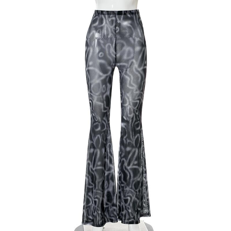 

Q21PT540 European & American Autumn High-Waist Printed Gauze Mesh Flared Pants - Women s Fashion Casual Wear Medium чорний