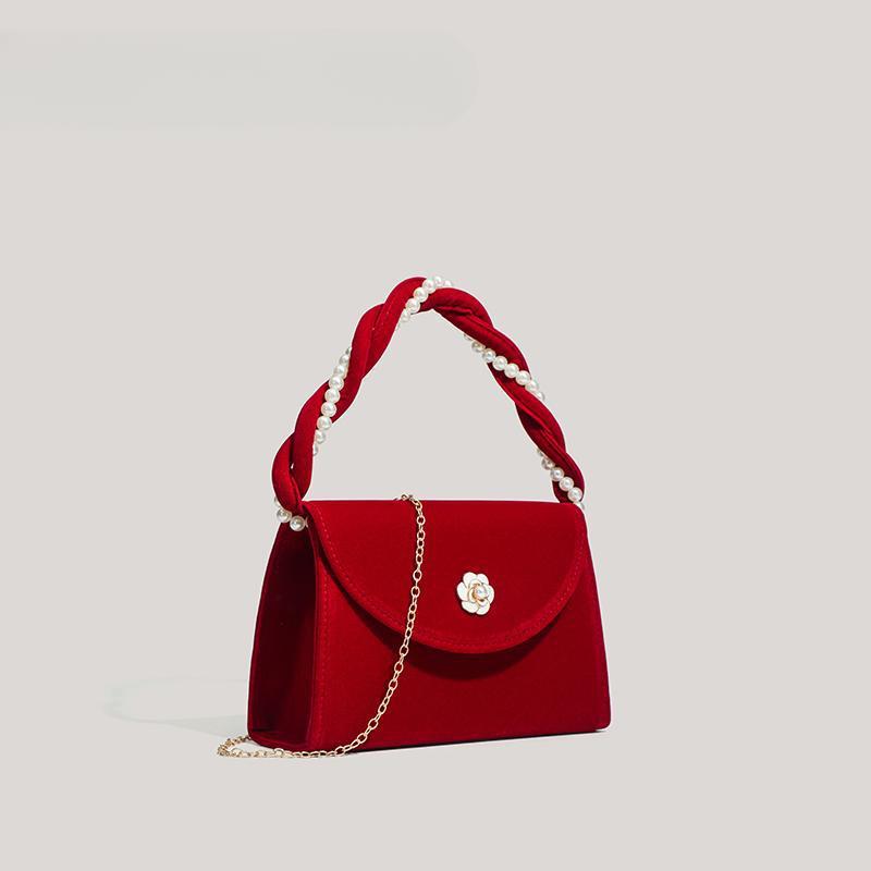 Taschentextur Nische Hochzeitstasche Rot Hochzeit Kamelie Trage Mädchen Tasche Western Stil Brauttasche Mädchen