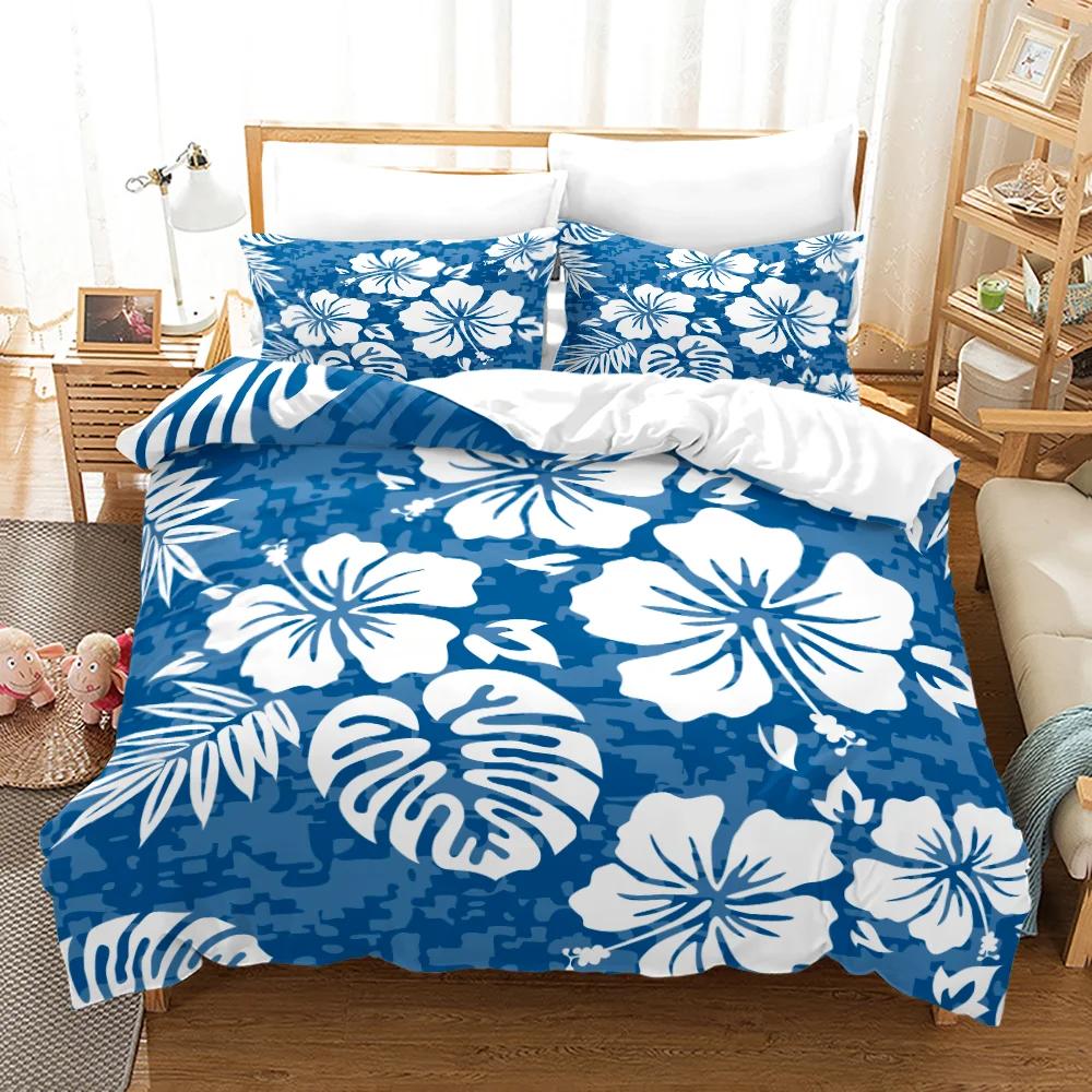 Flowers Queen Bedding Set 3D Print Singlesided Printed Comforter Plant Leaves Romantic and Warm Duvet Bedding Cover For Girls