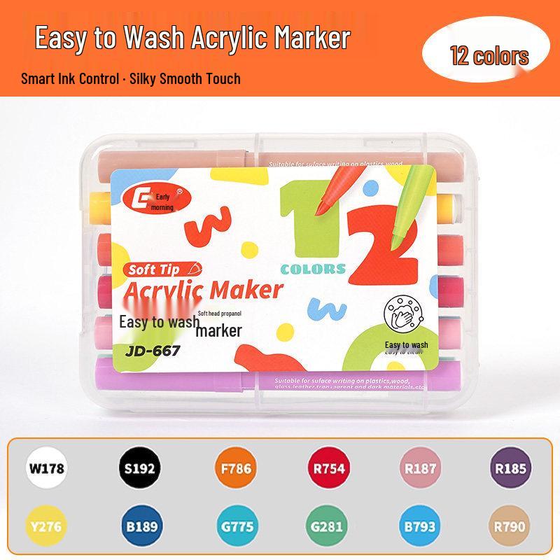 Washable Soft-tip Acrylic Markers for Kids - Stackable, Non-Bleeding Watercolor Pens for Art Students