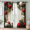2Pcs Festive Golden And Red Ball Pine Leaves Design Christmas Window Curtains Polyester Rod Pocket Design For Living Room