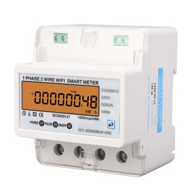 Medidor de Energia WiFi Monofásico 2 Fios Controle Remoto por APP Trilho DIN Medidor Inteligente de Tensão Corrente Potência com Interruptor Liga/Desliga