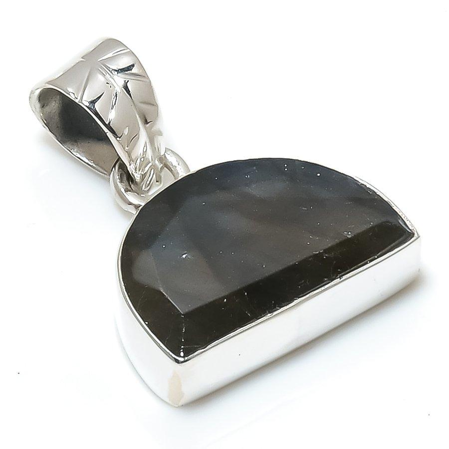 Natural Labradorite Gemstone 925 Solid Sterling Silver Gift Pendant 1.25" D8H22