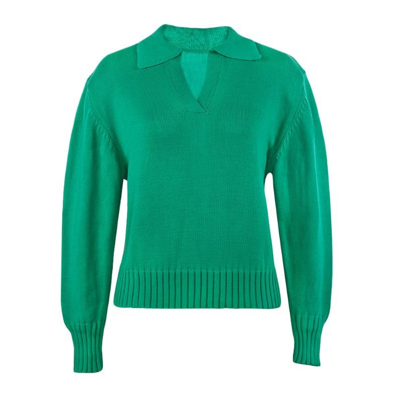 Kołnierzyk polo Luźny sweter damski swobodny dzianinowy sweter z długim rękawem Ciepły jednolity kolor Top Prosty dojazd Modny swobodny sweter Jesień Zima