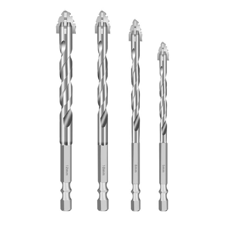 4Pcs 1/4" Hex Shank Four Flute Sawtooth Serrated Eccentric Twist Drill Bits with Carbide Tips Multiple Size 6/8/10/12mm