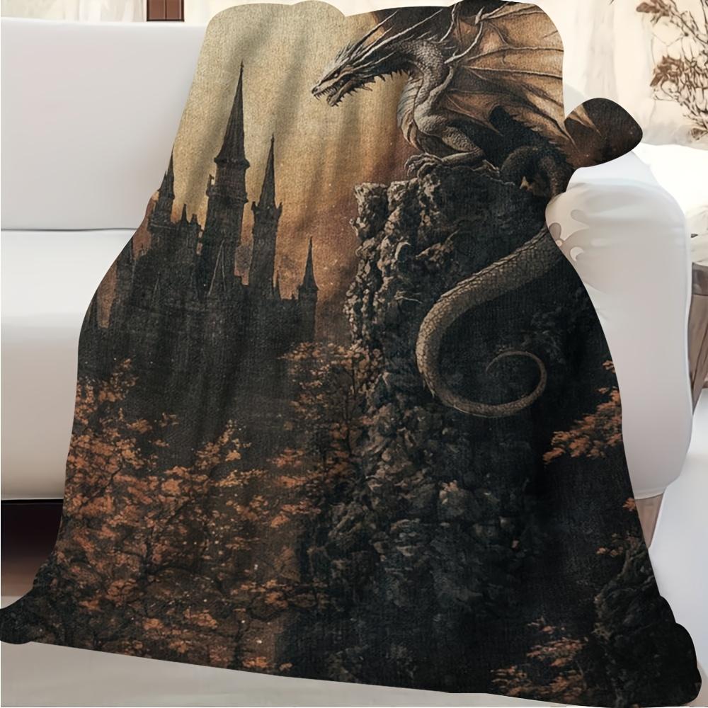Extra Large 60x80 Inch Gothic Castle Dragon Moonlight Blanket - Super Soft Cotton All-Season Throw for Sofa, Camping & Home