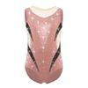 Girls Metallic Gymnastics Leotard Sleeveless Keyhole Back Sheer Mesh Patchwork Sparkling Rhinestone Bodysuit