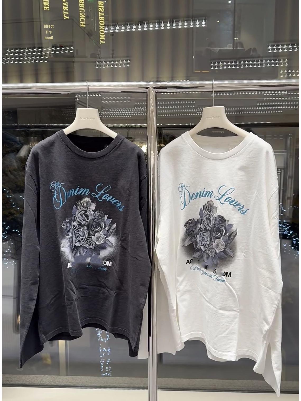 

Acne Studios Unisex Rose Print Long Sleeve T-Shirt Small білий