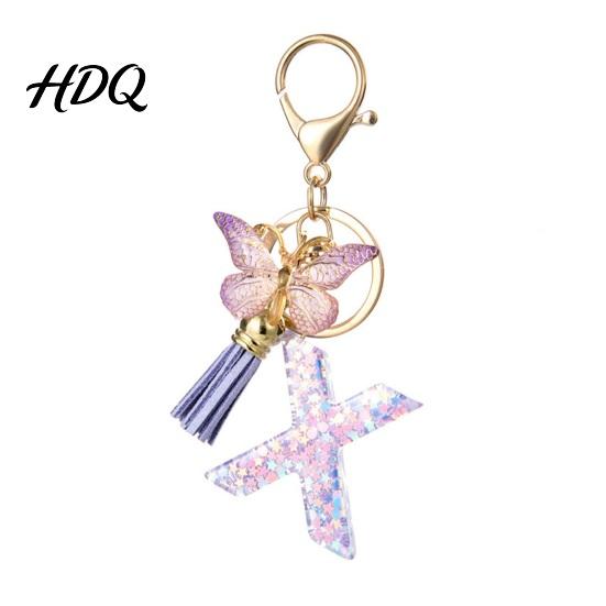 Keychain Accessory Purple Series Pendant Sequins Star Initial Letter Charm Key Chain