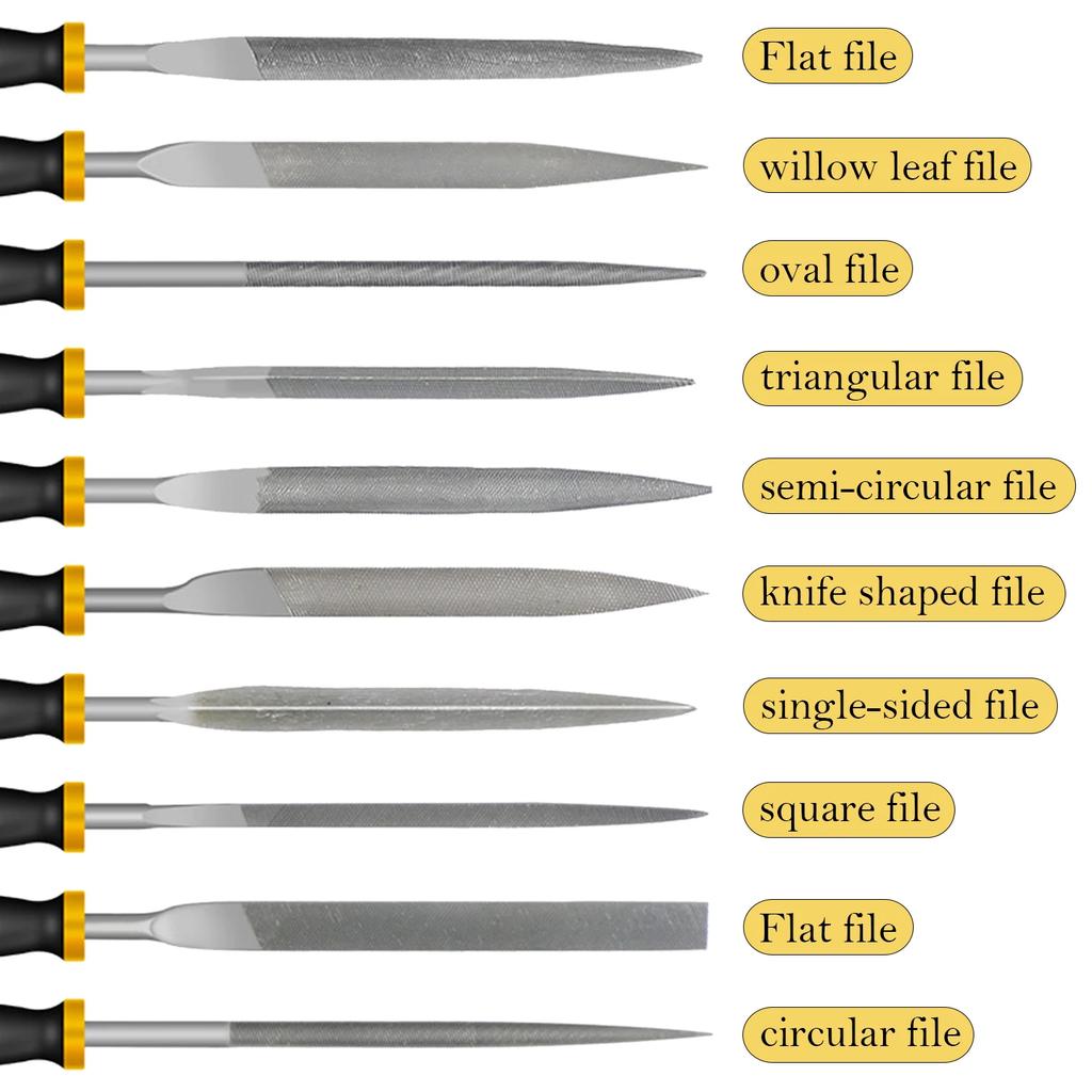10pcs Needle File Set - Bearing Steel Files with Non-Slips Ergonomic Handles for Precise Filing on Wood 3x140mm/4x160mm/5x180mm