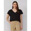 European and American Foreign Trade Original Order Tail Goods German So Cotton Crochet Hollow V-neck Summer Women's Short Sleeve T-shirt Solid Simple
