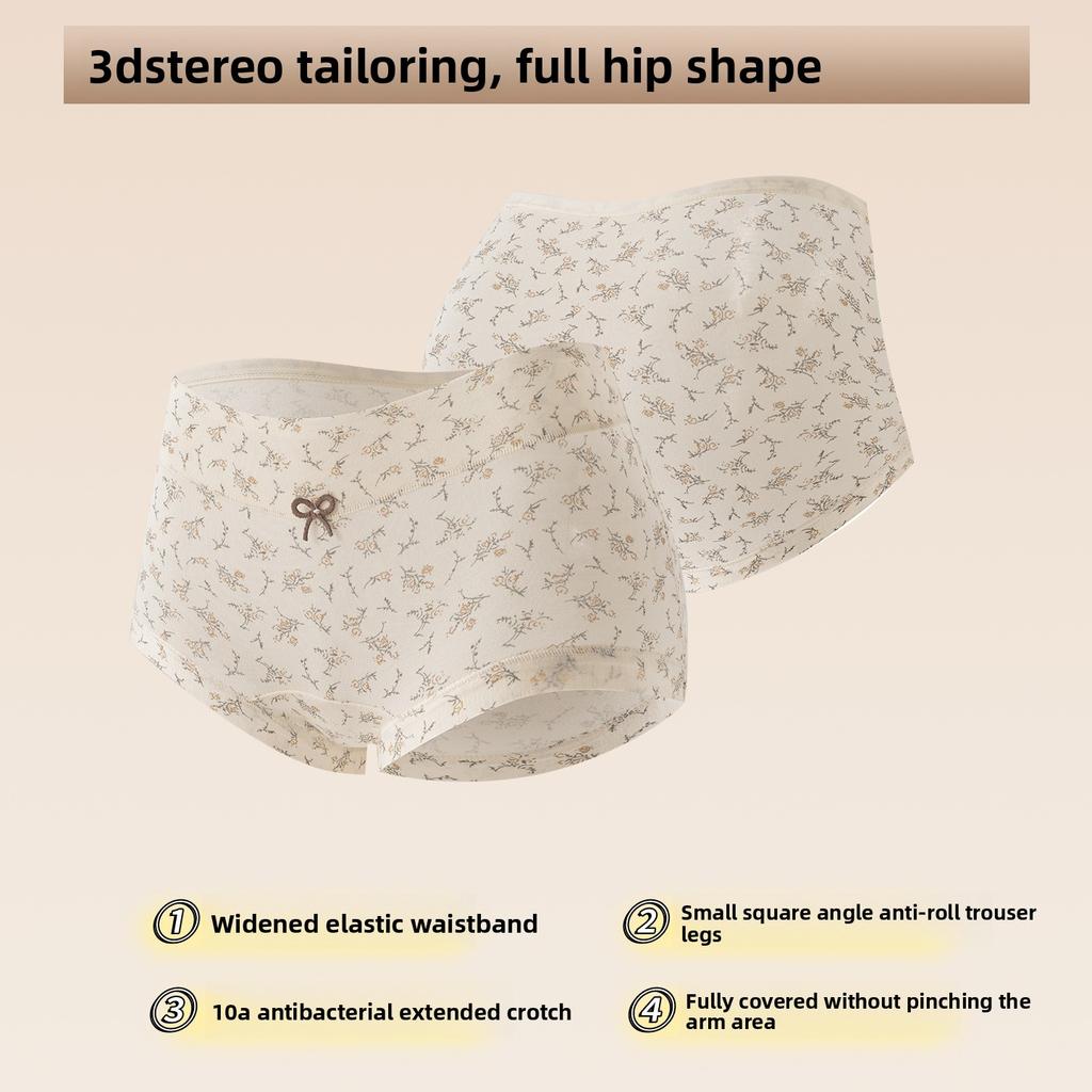 Plus Size Women's Floral Cotton 10A Anti Bacterial Non Scratch Full Hip Extended Crotch Small Flat Angle Briefs