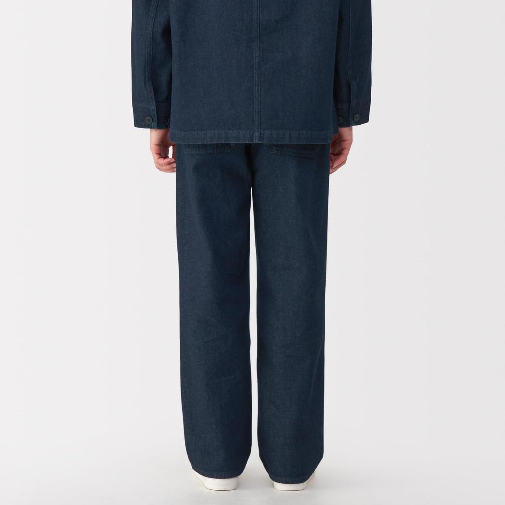MUJI Men's Wide-leg Kapok-Blend Denim Pants (AE0ZHA5S) in Dark Navy (Men's Size S)