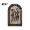 Dark Gothic Home Decor Halloween Arched Wooden Wall Decor, Ghost Cat Double-Layer Hanging Ornament, Distressed Medieval Window Style Tabletop Plaque,