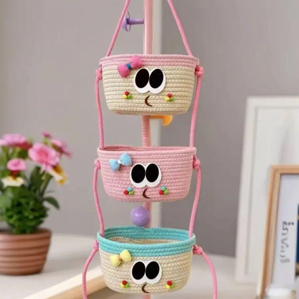 Корзина-органайзер для косметики для спальни, настенная, милая корзина для хранения, многослойная плетеная веревочная подвесная корзина, предметы первой необходимости для девочек