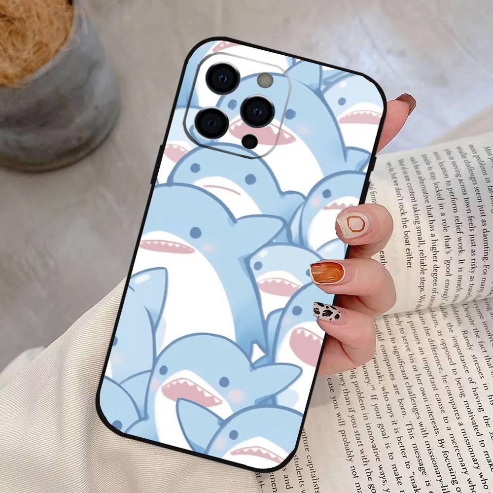 

Shark Cute Phone Case For iPhone 17,16,15,14,13,12,11 Plus,Pro Max,XS,Soft Silicone Black Cover iPhoneXsMax