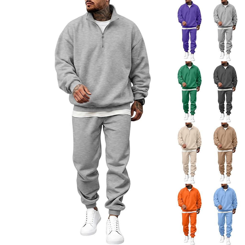 Men's Casual Loose Fit Lined Stand Collar Sweatshirt Set for Fall and Winter