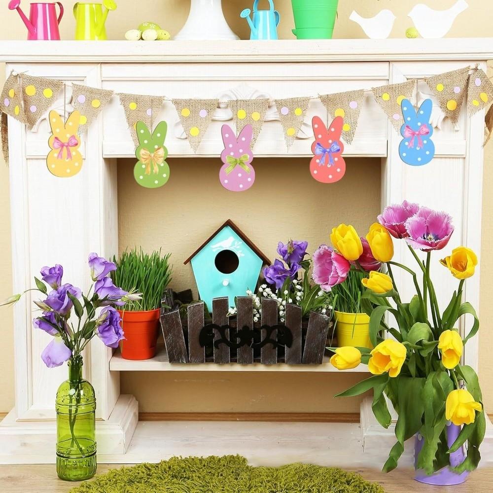 24pcs/set Painting Toy Easter Bunny Wood Card DIY Color Blank Bunny Wood Slices  Home Decor
