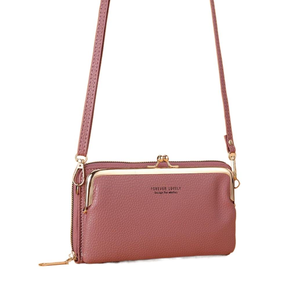 Solid Color Leather Wallet PU Women Card Holder Fashion Phone Crossbody Bag  Girl