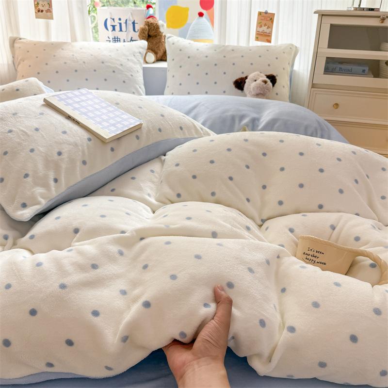 Thickened Milk Fleece Bed Four-Piece Coral Fleece Quilt Cover Double-Sided Flannel Fleece Bed Sheet Three-Piece Set