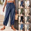 Summer Womens Cotton Linen Baggy Casual Harem Pants Ladies Trousers Solid