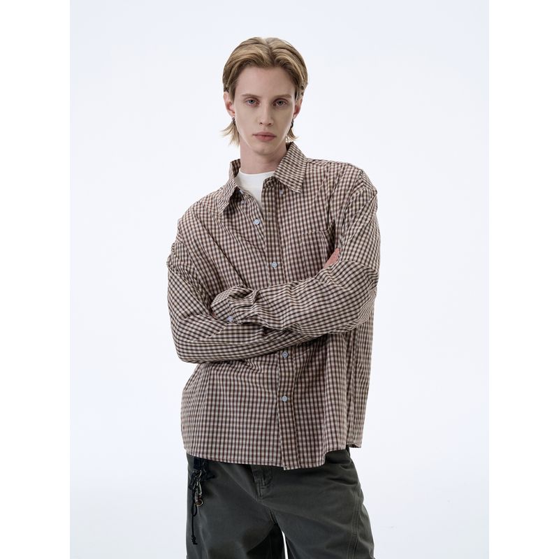 Kisko American Retro Preppy Style Patterned Lazy Long-Sleeved Shirt for Men and Women Trendy Brand Cleanfit Casual Shirt