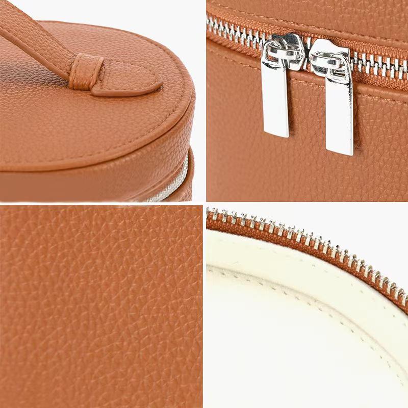 Lychee Grain PU Leather Double Zipper Makeup Bag - Large Capacity, Travel Waterproof Toiletries & Skincare Storage
