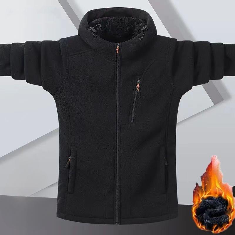 Polar Fleece Plus Velvet Thickened Men's Hooded Autumn and Winter Fashion Warmth Trend Fashion Dad Jacket