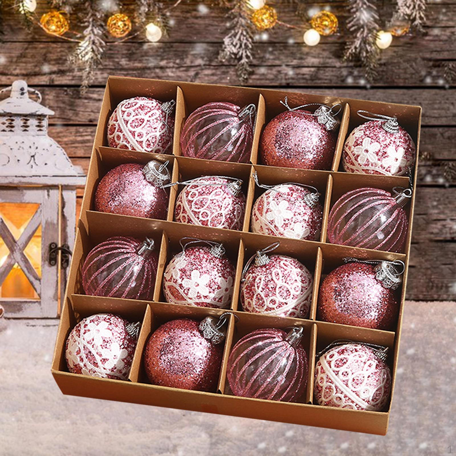 

16 рождественских шаров для украшения елки и интерьера розовый