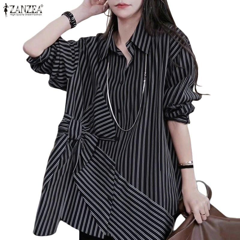 ZANZEA Women Turn Down Collar Casual Long Sleeve Stripe Blouse