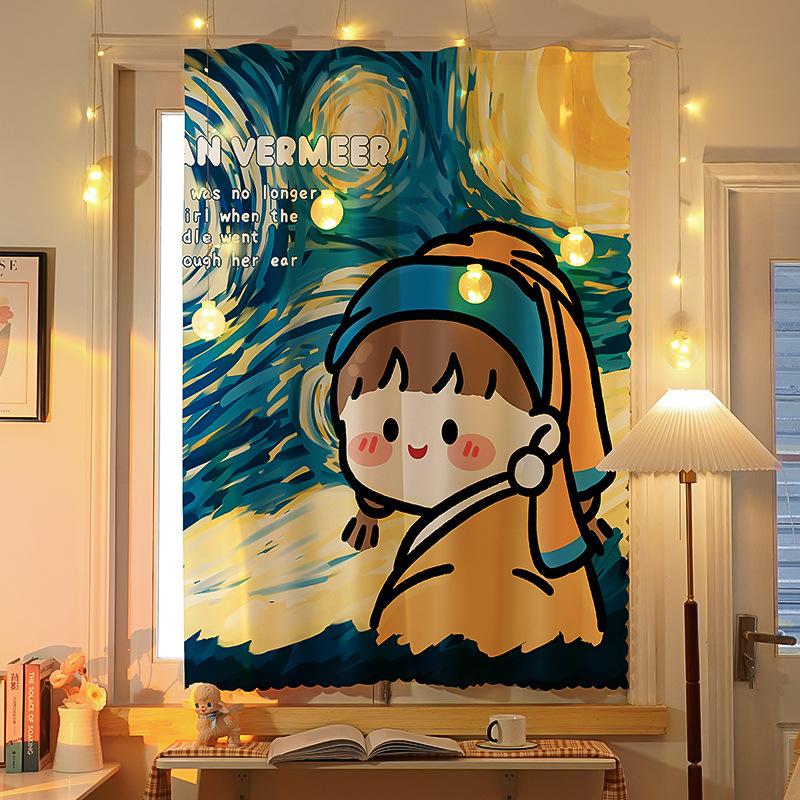 Velcro Curtains Are Easy To Install Without Punching Holes, Small Windows Are Blocked, Self-Adhesive Rental Rooms Are Short Pastoral