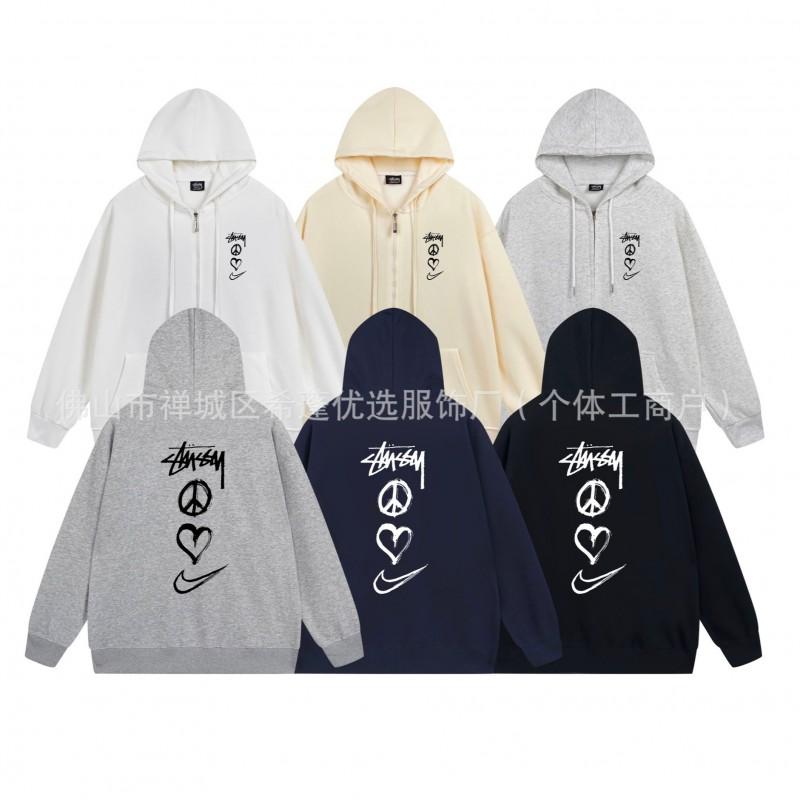 Hooded Zip-Up Sweatshirt Men Women Letter Print Loose Fit Casual Streetwear