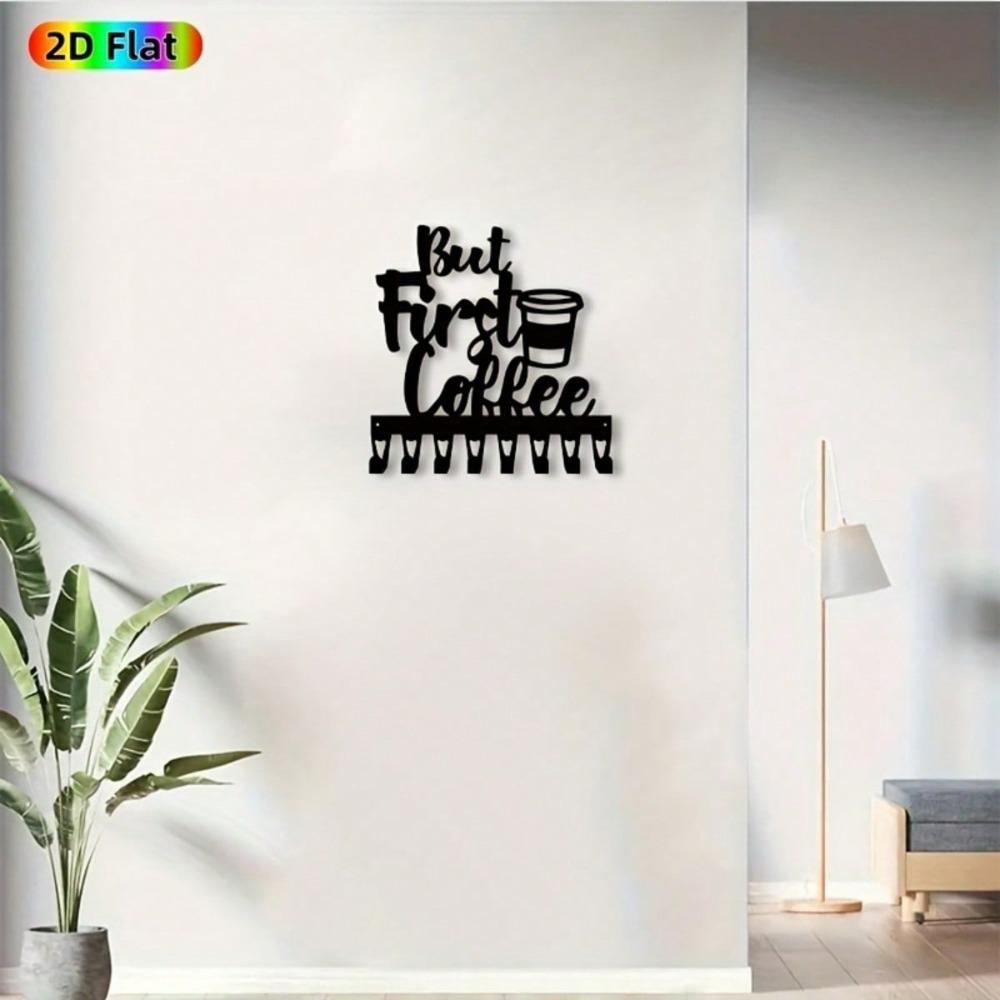 Vintage Kaffee-Thema Metall Wand-Schlüsselhalter, 8 Haken Eisenbecher-Design mit Kaffeebohnen-Dekor, Perfektes Einweihungsgeschenk für Kaffeeliebhaber
