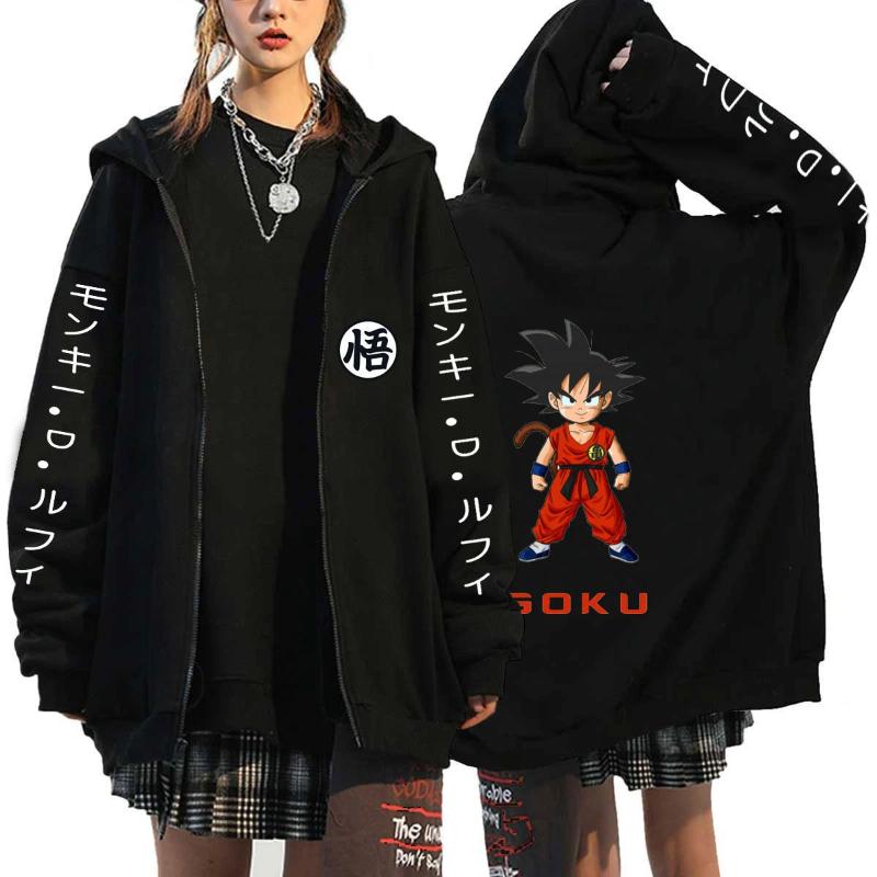 Japanese Anime Seven Dragon Ball Wukong Harajuku Anime Printing Men and Women Zipper Plush Hooded Cardigan Sweater Coat