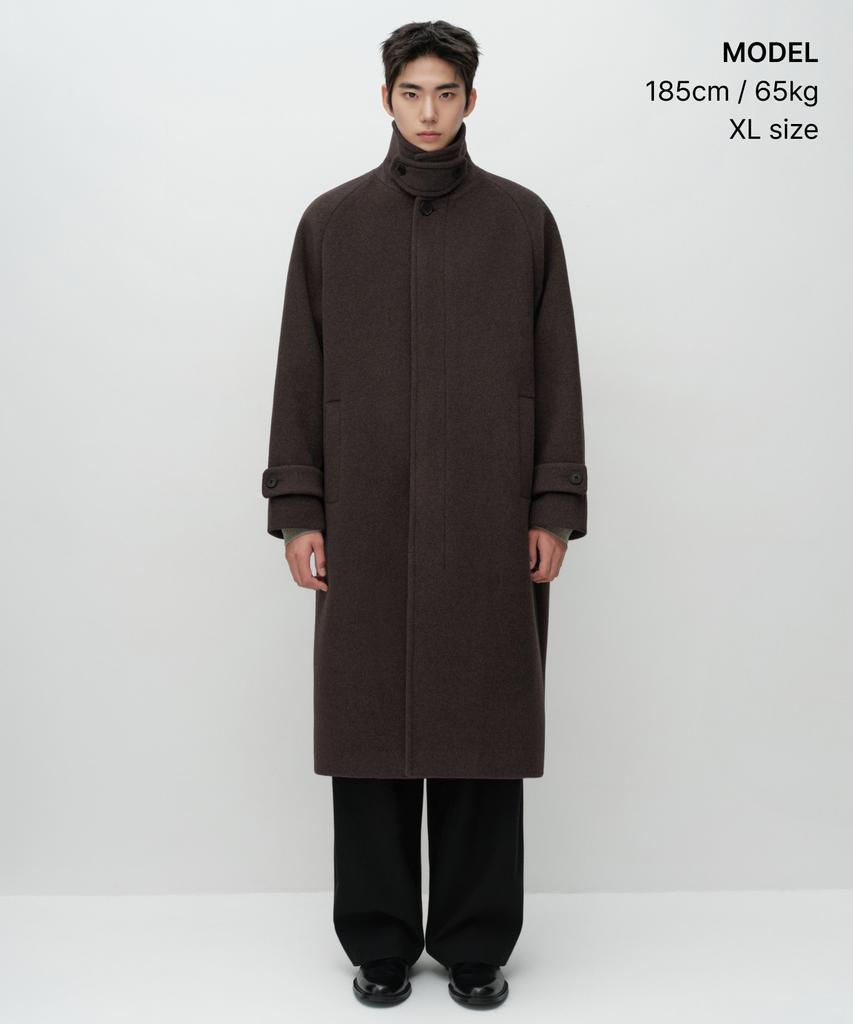 MUSINSA STANDARD Cashmere Blend Oversized Minimal Balmacaan Coat [Heather Brown]