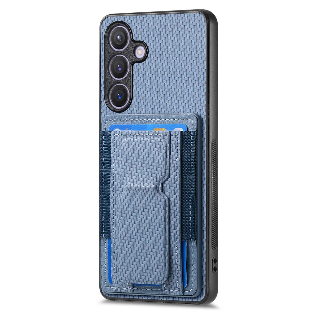 For Samsung Galaxy S25+ Case with Card Holder Kickstand Fiber Pattern Leather Back Cover