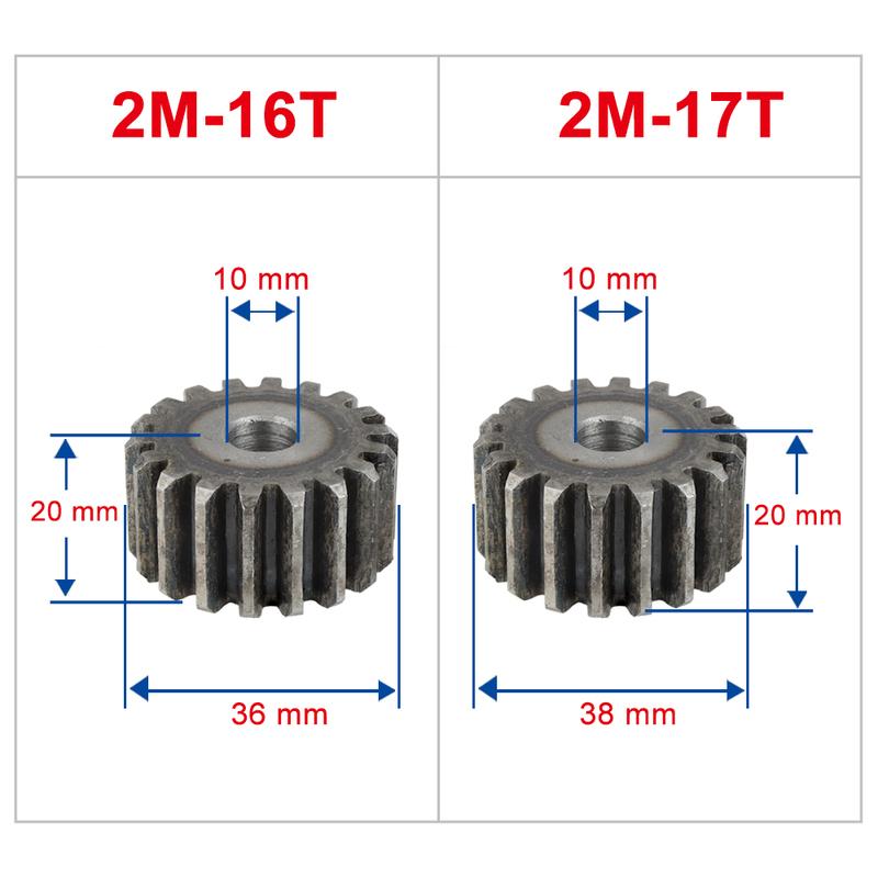 

Flat Gear 2M16T/17T/18T/19T Low Carbon Steel Teeth Thickness 20 mm Metal Gear Teeth Pitch 6.28 mm Bore Size 10mm Hadware Part 10 mm