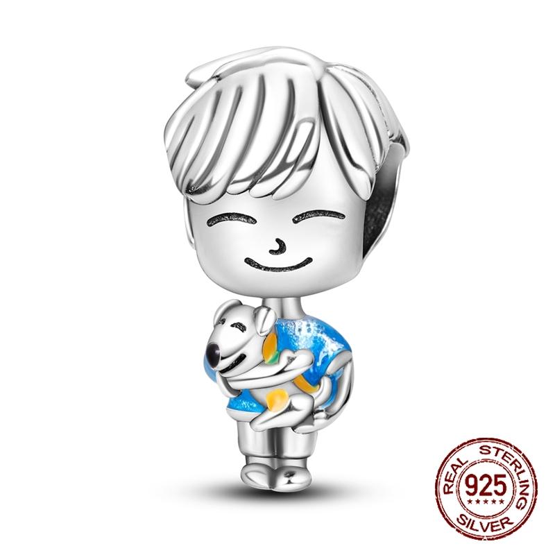 925 sterling copper boys and girls lovers pendant charms Fit 4MM hole diameter bracelet charm beads necklace Diy female Zircon