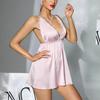 Satin Lace Patchwork Nightgown Deep V Backless Short Sexy Cami Pajamas 193 Flirty Elegant Sleepwear with Timeless Satin Texture