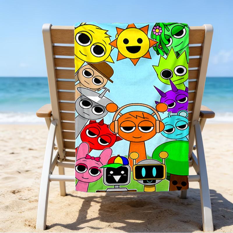 proof beach towel with a Sprunki7 pattern - soft,absorbent,quick-drying,machine washable - perfect for swimming,camping,bathing