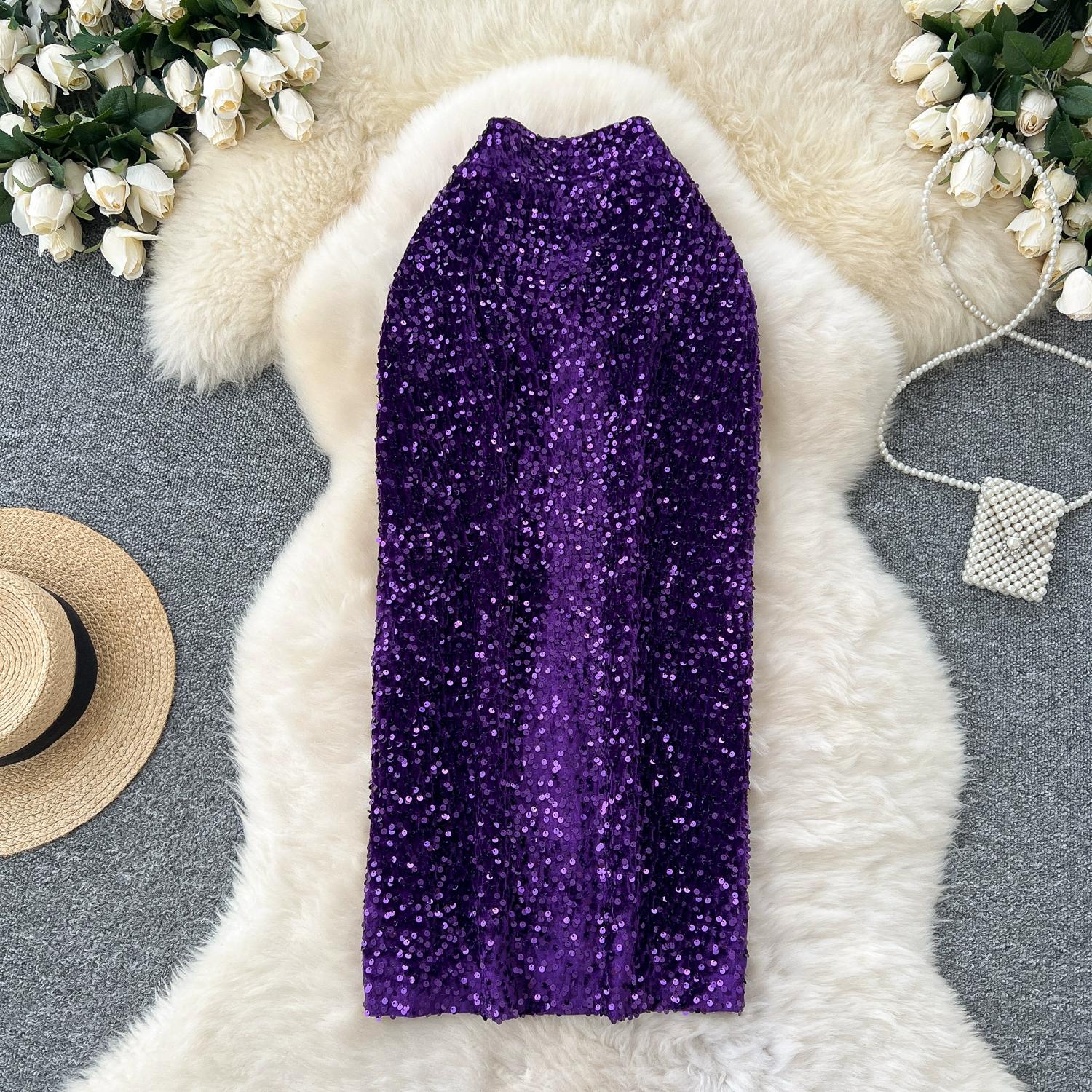 

Осень-зима Женская длинная юбка-карандаш с пайетками и разрезом S чёрный