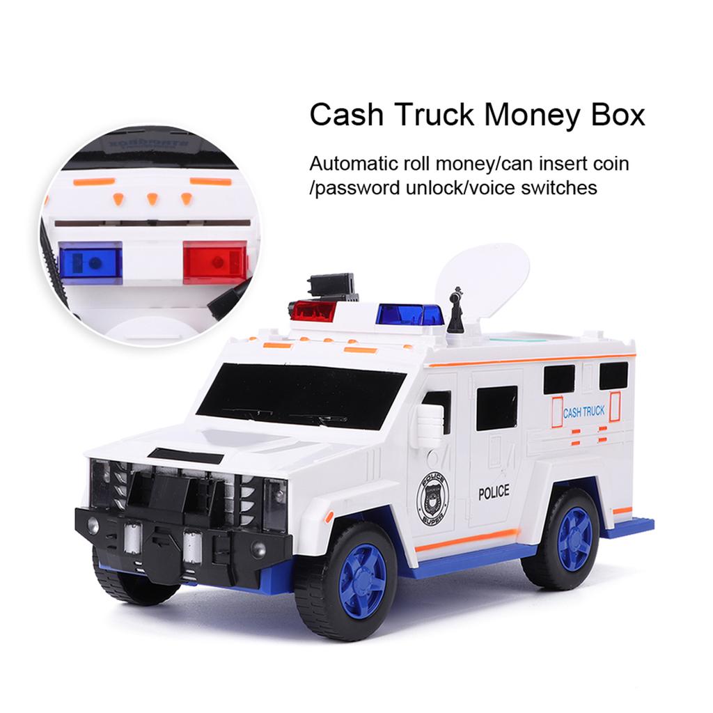 Camión de Dinero Hucha Contraseña de Huella Dactilar Electrónica Automática Caja de Ahorro de MonedasBlanco