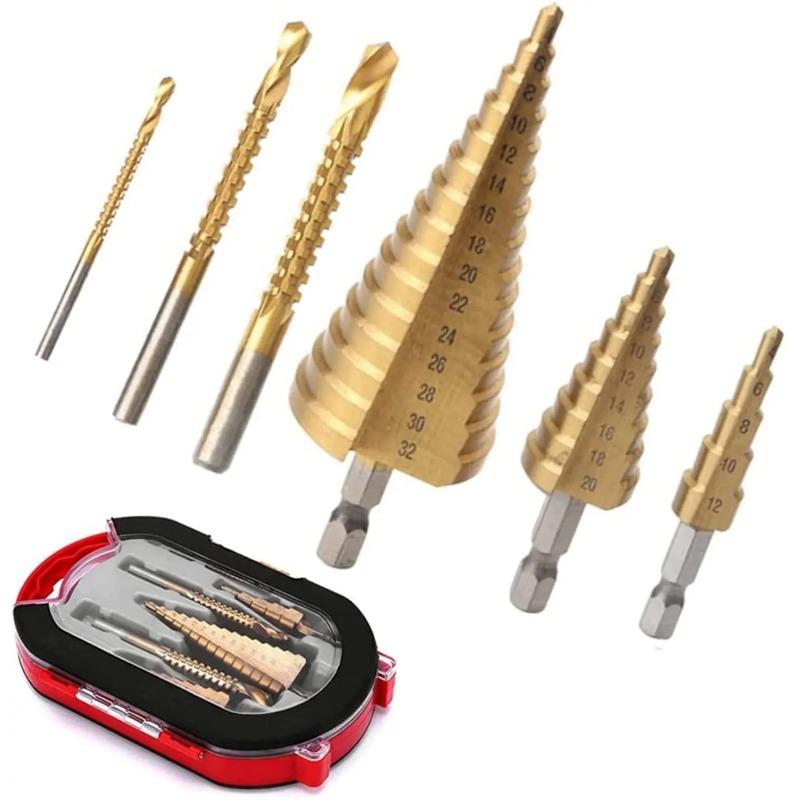 6Pcs Step Drill Bit Saw Drill Bit Set Titanium Milling Cutter 4-12 4-20 4-32mm 3 6 8mm For Woodworking Metal Core Hole Opener