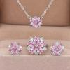Three-piece Fashion Romantic Cherry Blossom Synthetic Zircon Flower Pendant Necklace, Earrings, and Ring Set Suitable for Girls