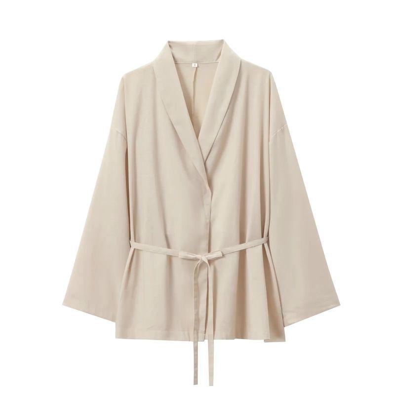 Spring New Arrival with Belt Texture Kimono Outerwear 8338735 Pajamas Style Pants 4391436