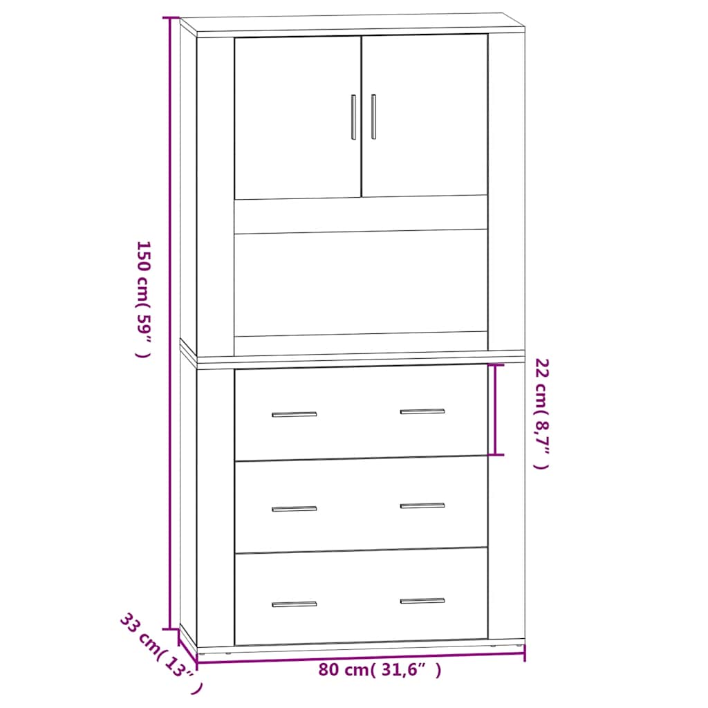 Highboard In Smoked Oak Finish Particleboard